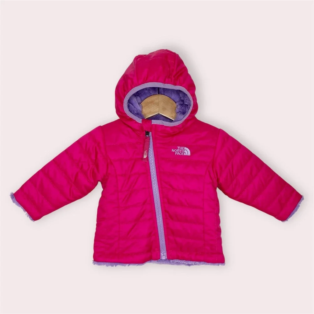 The North Face Mossbud Swirl Reversible Puffer Jacket Pink Purple Hood 3-6 month - Picture 1 of 10